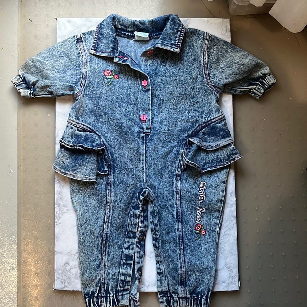 Popsicle Little Girl’s Denim Jumpsuit. Size 12 Months